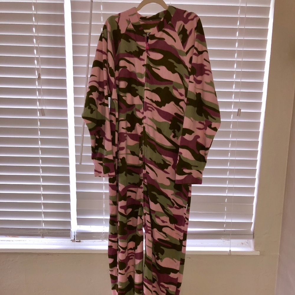 Adult Footed Onesie Pajamas - pink camouflage
